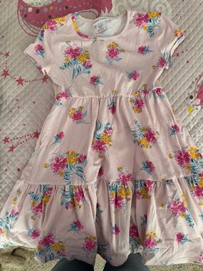 Girls' Pink Floral Tiered Casual Dress